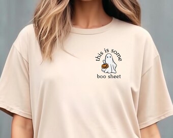 This Is Some Boo Sheet Halloween Tee, Y2k, Halloween Vintage, 90s, Retro Spooky Season Baby Tee, PSL, Pumpkin Spice, Coffee, Spooky Season
