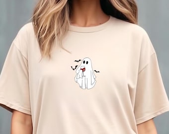 Ghost with Wine Halloween Tee, Y2k, Halloween Vintage shirt, 90s Y2k Gothic Tee for Girls, Retro Spooky Season Baby Tee