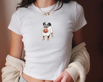 Bernese Mountain Dog Halloween Baby Tee, Y2k, Crop top, Halloween Vintage shirt, 90s,Retro Spooky Season Baby Tee