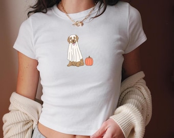 Golden Retriever Halloween Baby Tee, Y2k, Crop top, Halloween Vintage shirt, 90s,Retro Spooky Season Baby Tee