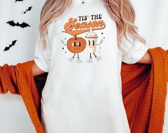 Tis The Season Halloween Tee, Y2k, Halloween Vintage, 90s, Retro Spooky Season Baby Tee, PSL, Pumpkin Spice, Coffee, Spooky Season