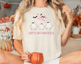Let's Go Ghouls Halloween Tee, Y2k, Halloween Vintage, 90s, Retro Spooky Season Baby Tee, PSL, Pumpkin Spice, Coffee, Spooky Season