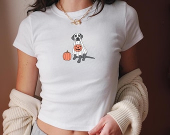 Weimaraner Halloween Baby Tee, Y2k, Crop top, Halloween Vintage shirt, 90s,Retro Spooky Season Baby Tee