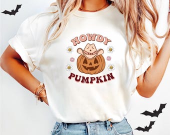 Howdy Pumpkin Halloween Tee, Y2k, Halloween Vintage shirt, 90s Y2k Gothic Tee for Girls, Retro Spooky Season Baby Tee
