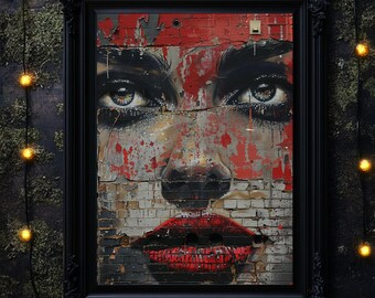 Urban Graffiti Woman Face Mural: City Street Art Poster