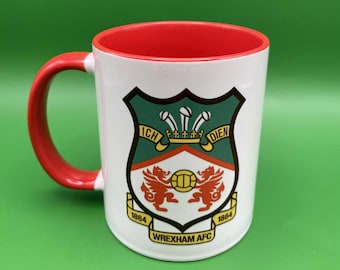 Mug 11oz Red Handle Wrexham AFC Crest Ceramic