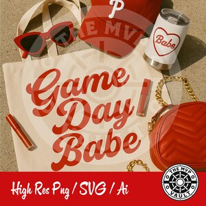 Game Day Babe svg png ai – Pobieranie cyfrowe dla Cricut | Projekt koszulki dla fanów sportu, kubki na imprezę i projekty DIY na Game Day