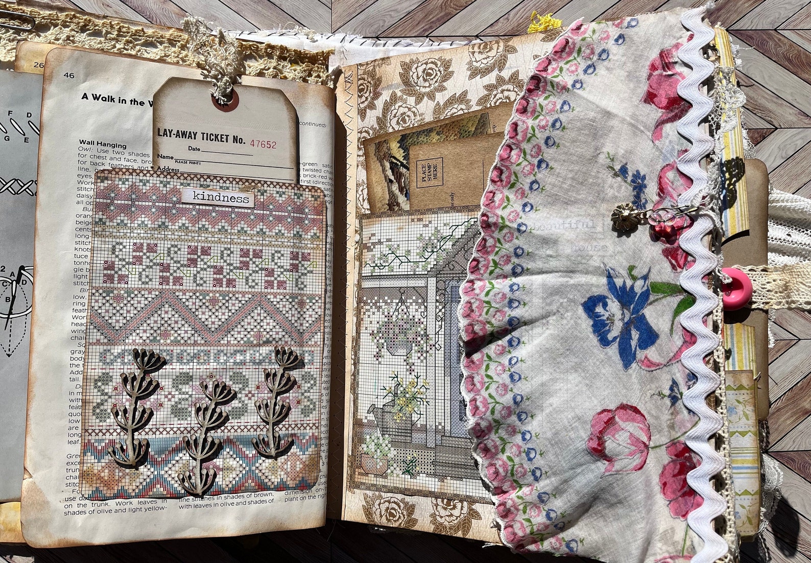Handmade Vintage Embroidery Themed Junk Journal Book Mixed Media ...