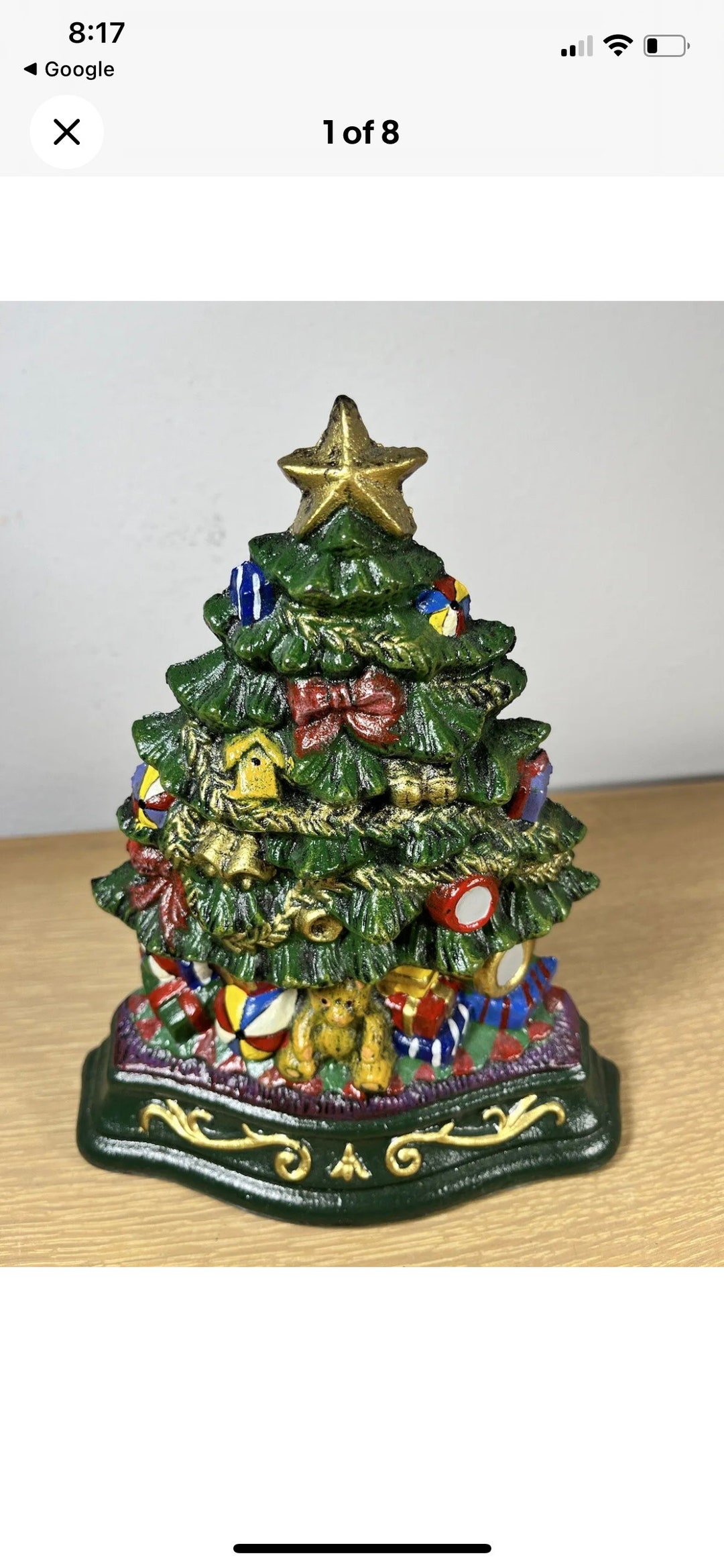Vintage Cast Iron Wright Studios Christmas Tree Door Stop Etsy
