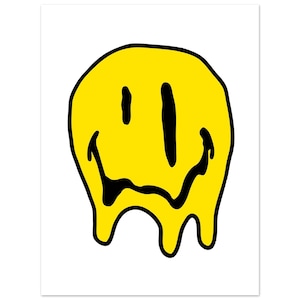Acid House Wall Art – Melting Smiley Poster, 90s Rave Decor