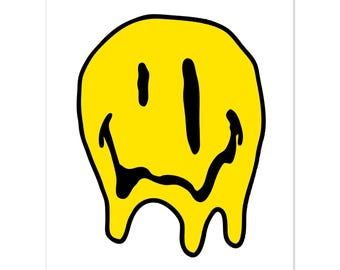 Arte murale Acid House - Poster con smiley che si scioglie, decorazione rave anni '90