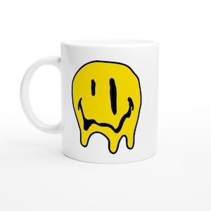 Melted Smiley Face Mug | Drippy Smiley Face Mug, Melting Smiley Mug, Smiley Rave Face Mug, Raver Mug, Happy Face Mug, Smiley Ceramic Mug