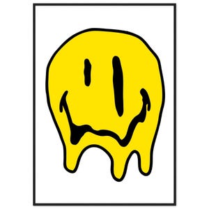 Acid House Framed Wall Art – Melting Smiley Poster, 90s Rave Decor
