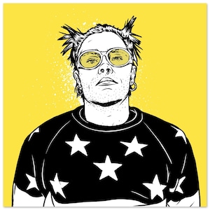 Stampa artistica di Keith Flint – Poster dei Prodigy – Leggenda dei rave Firestarter – Arte murale di musica elettronica anni &#39;90 – Illustrazione in bianco e nero