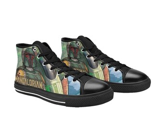 The Mandalorian lZapatillas altas, zapatos estampados en lona para niños y adultos unisex