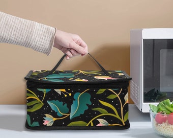 Borsa porta pranzo termica dorata di alta qualità con fiori eleganti - Design elegante, poliestere resistente, ideale per la scuola, l'ufficio e le avventure all'aria aperta