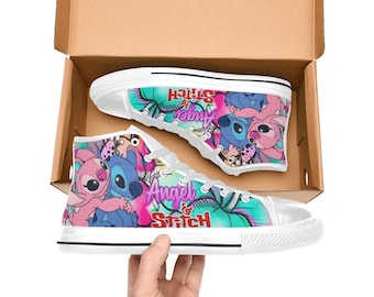 Stitch and Angel High Top Shoes Sneakers Canvas Custom Shoes
