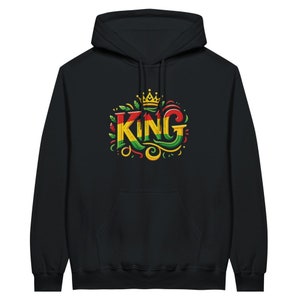 Rasta King Hoodie: Bright Rasta Crown Logo Front & Bold Rasta King Back, Men&#39;s Pullover Hoodie Hoodie