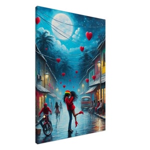 Love in the Streets: Jamaican Flag Embrace Canvas
