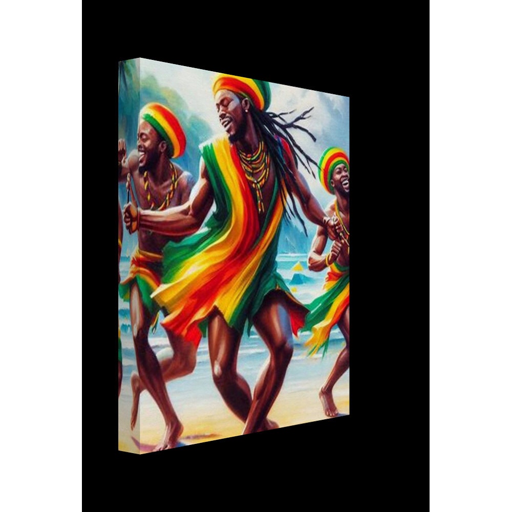 Rasta Rhythms: Dancing Men on the Beach Canvas - Etsy