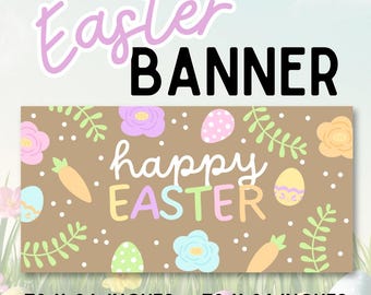 Pastel Easter Banner: Happy Easter Eggs, Carrots, Florals (Digital Download)
