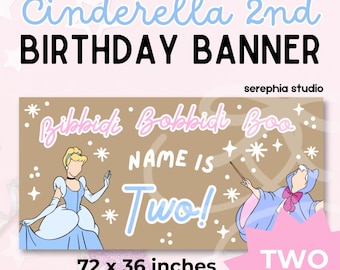 Princess 2nd Birthday Banner Template | Bibbidi Bobbidi Boo Party Decor | Editable Canva Birthday Backdrop