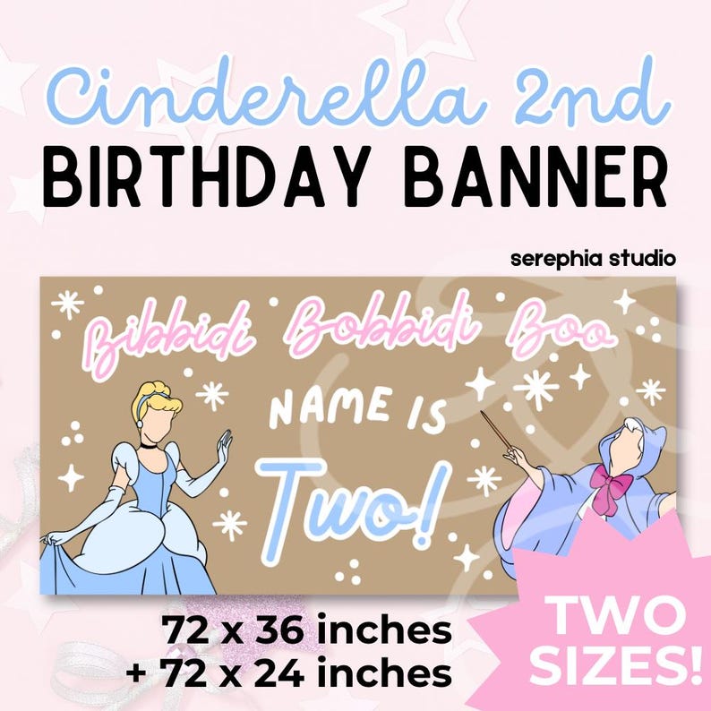 Princess 2nd Birthday Banner Template | Bibbidi Bobbidi Boo Party Decor ...