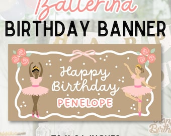 Ballerina Birthday Banner Template: Roses, Pink, Pastel, Editable in Canva (Digital Download)