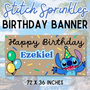 Stitch Birthday Banner Template: Blue, Green, Yellow (Digital Download)