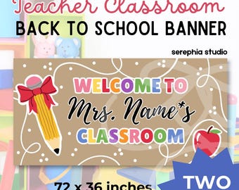 Editable Pencil Apple Classroom Banner Template | Welcome to Teacher's Classroom Sign | Back to School Decor | Canva Download