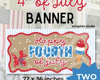 4th of July Banner Template | Patriotic Summer Party Decor | Happy Fourth of July Banner | Editable Canva Template | Red White Blue BBQ Sign