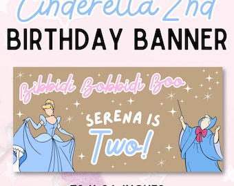 Cinderella 2 Geburtstag Banner Vorlage: Pink & Blau Party Deko