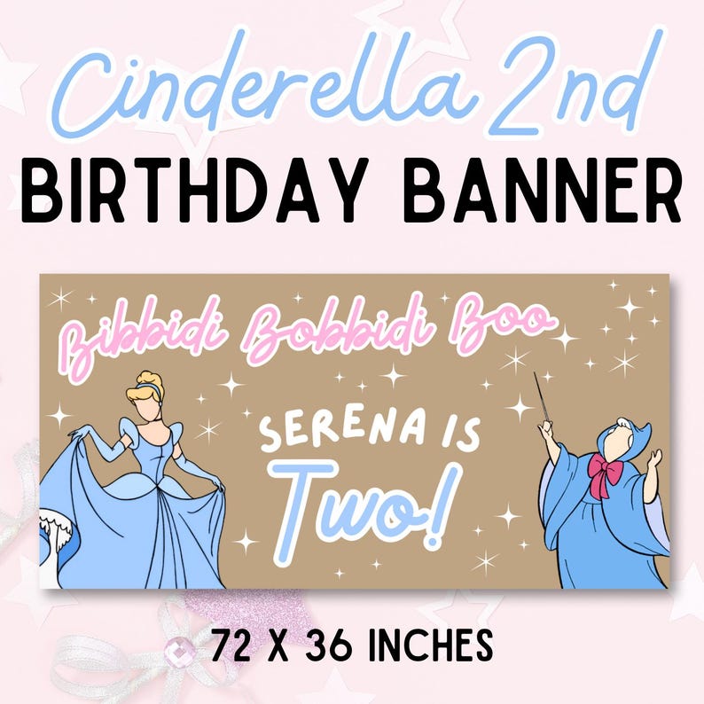 Cinderella 2nd Birthday Banner Template: Pink & Blue Party Decor ...