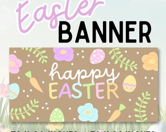 Pastel Easter Banner: Happy Easter Eggs, Carrots, Florals (Digital Download)