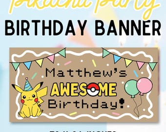 Pikachu Birthday Banner Template | Editable Pokémon Party Decor (Digital Download)