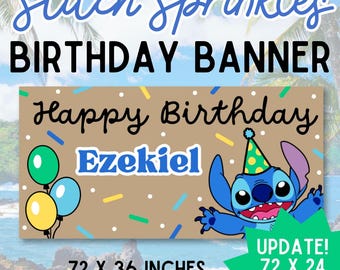 Stitch Birthday Banner Template: Blue, Green, Yellow (Digital Download) 2 Sizes