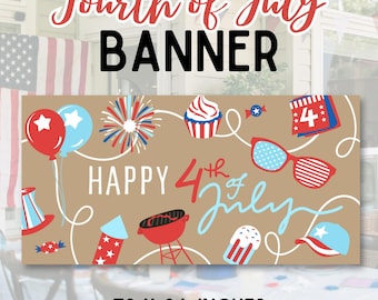 Editable 4th of July Banner Template: Red, White, and Blue (Digital Download, Canva Edit)
