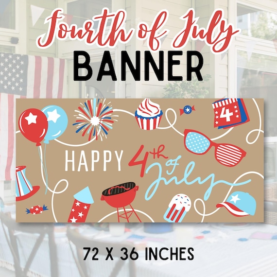 Editable 4th of July Banner Template: Red, White, and Blue (Digital Download, Canva Edit)