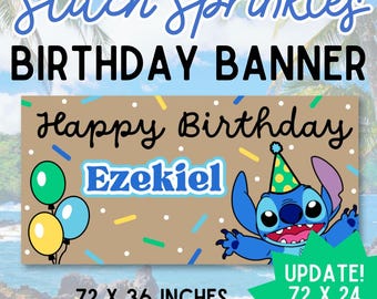 Stitch Birthday Banner Template: Blue, Green, Yellow (Digital Download) 2 Sizes
