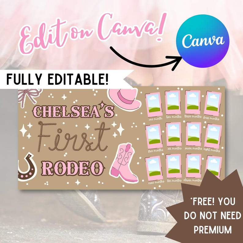 First Year Rodeo Frame First Rodeo Birthday Banner | Pink Cowgirl, Photo Frames (digital ...