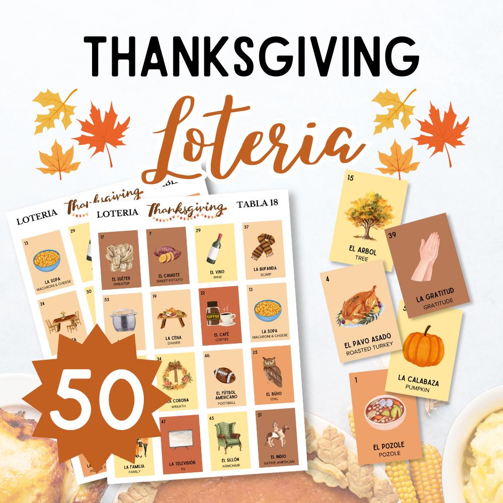 Bilingual Thanksgiving Loteria Game 50 Unique Boards (digital Download