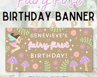 Fee zum ersten Geburtstag Banner Vorlage: Rosa & Flieder, bearbeitbar in Canva (Digitaler Download)