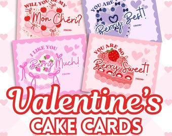 Berry Valentine Cards, Cake Designs (PDF Download 4.3x3.5 inches)