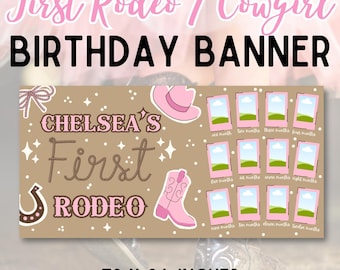 First Rodeo Birthday Banner | Pink Cowgirl, Photo Frames (Digital Download)