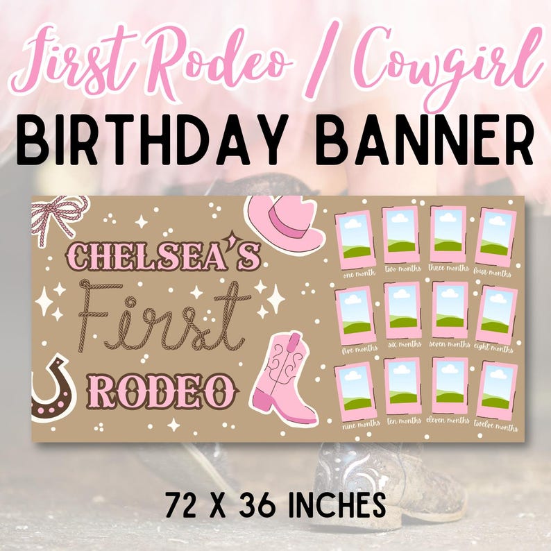 First Year Rodeo Frame First Rodeo Birthday Banner | Pink Cowgirl, Photo Frames (digital ...