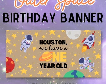 Astronaut First Birthday Banner Template: Editable Space Theme (Digital Download)