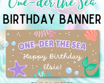 One-der the Sea Birthday Banner Template: Mermaid Party Decor (Digital Download, 72x36 inches)
