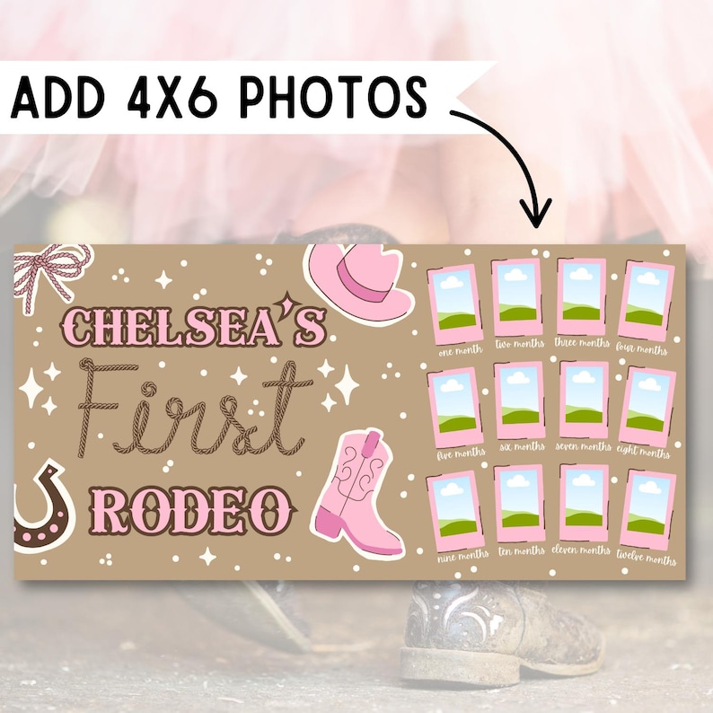 First Year Rodeo Frame First Rodeo Birthday Banner | Pink Cowgirl, Photo Frames (digital ...
