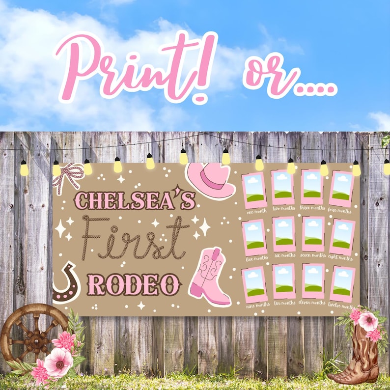First Rodeo Paper Banner First Rodeo Birthday Banner | Pink Cowgirl, Photo Frames (digital ...