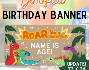 Editable Roar Dinosaur Birthday Template For Banner | Printable Banner | Instant Download | Print or Hand-Paint
